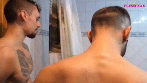 shawn again - two naked guys in the shower - gay staged porn